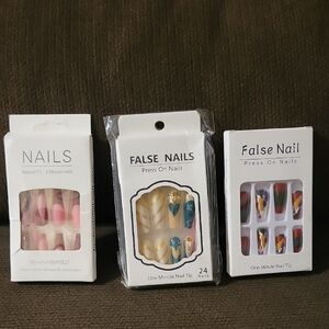 Stylish Press-On False Nails Set - Pink, Gold, Blue